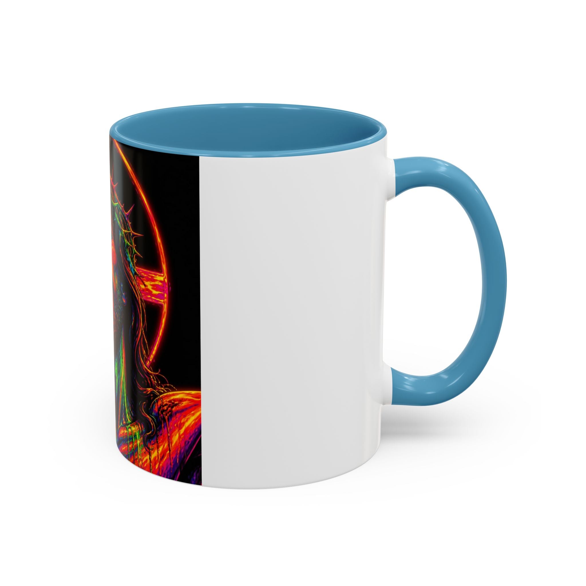 Jesus Christ Neon Portrait Coffee Mug — Colorful Crucifixion Accent Mug (11/15oz)