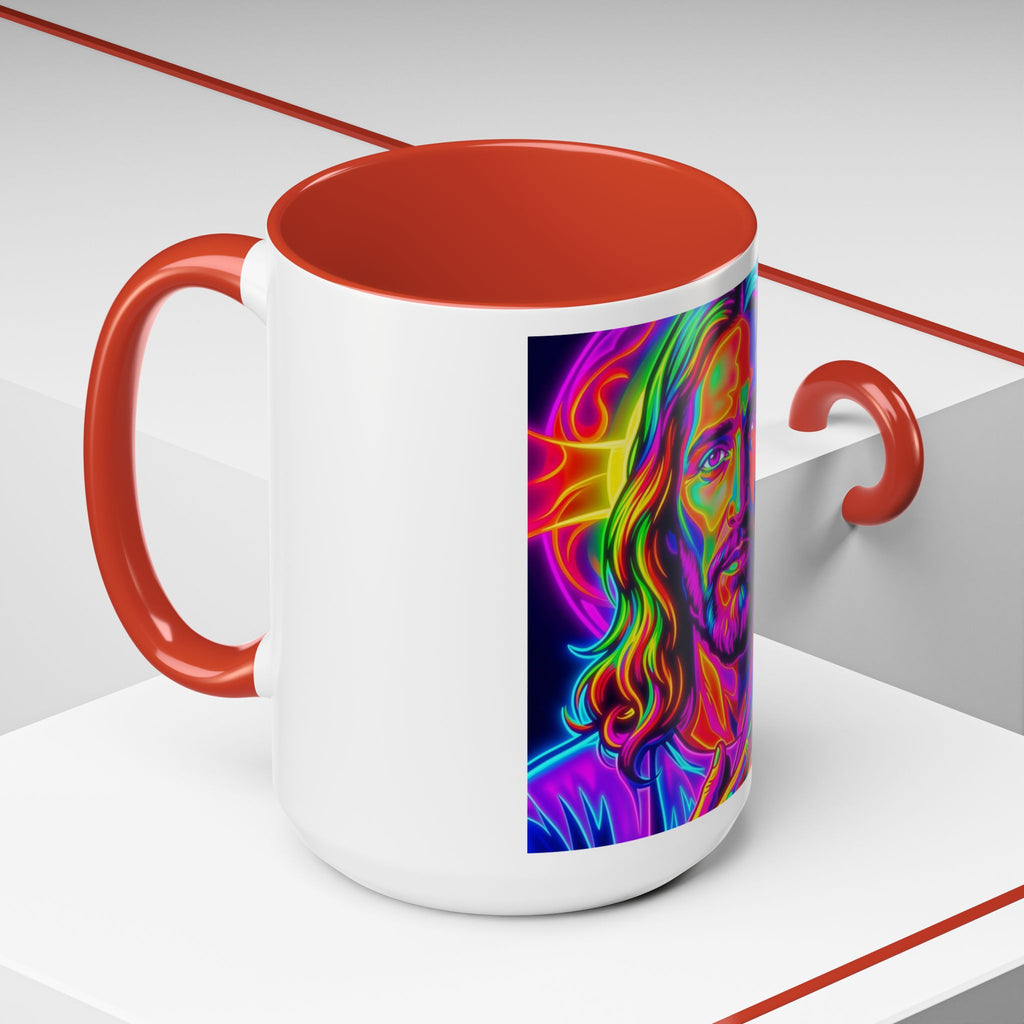 Neon Jesus Accent Coffee Mug – Vibrant Spiritual Art 11oz/15oz