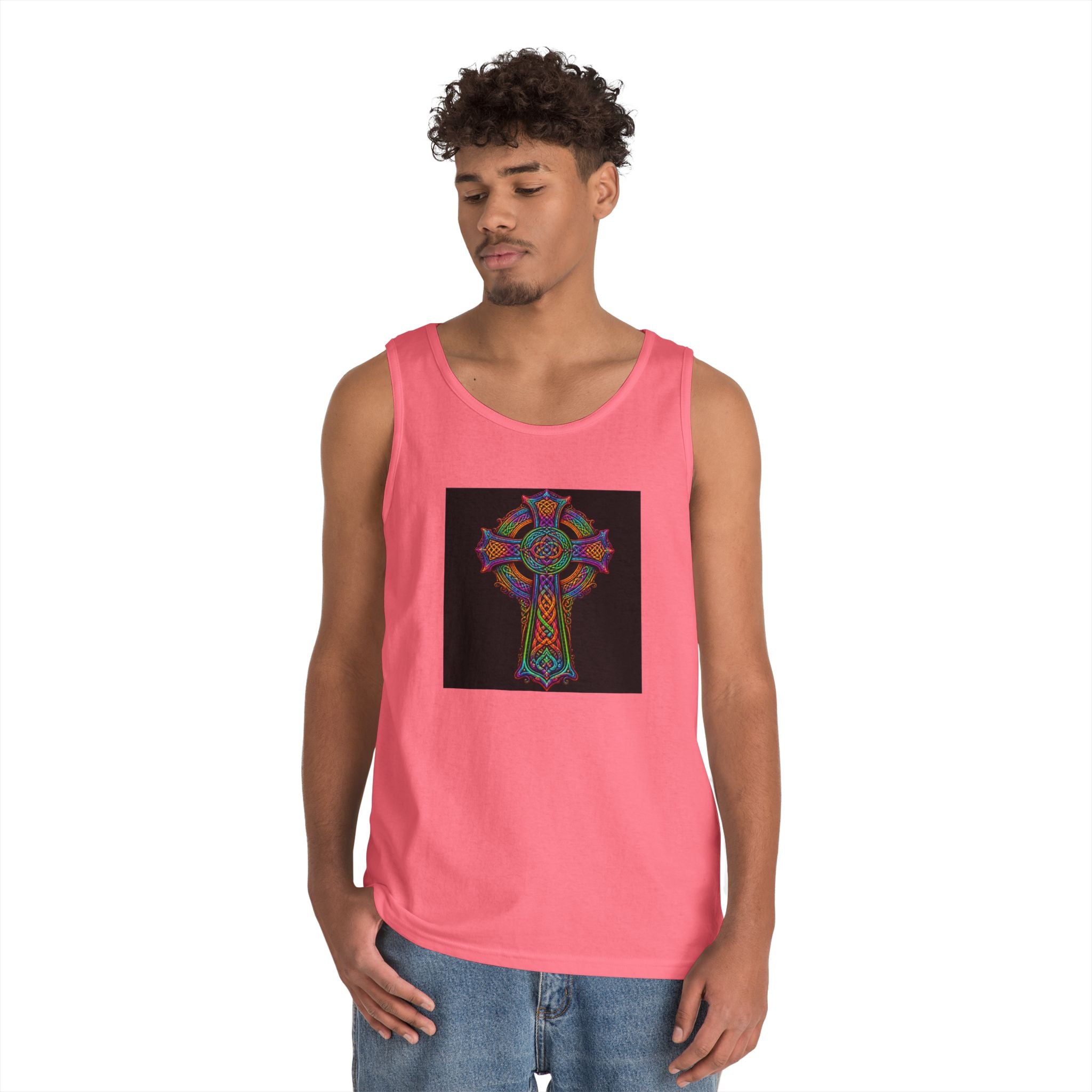 Celtic Cross Tank Top — Colorful Stained-Glass Style Religious Graphic
