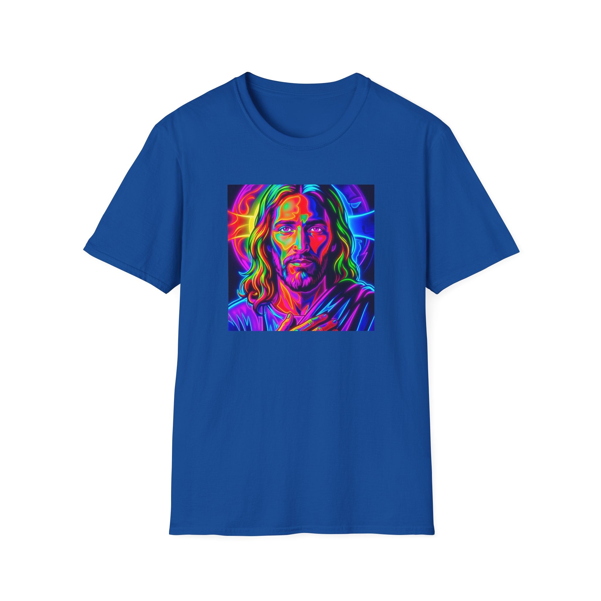 Jesus Portrait T-Shirt — Vibrant Neon Christian Art Tee