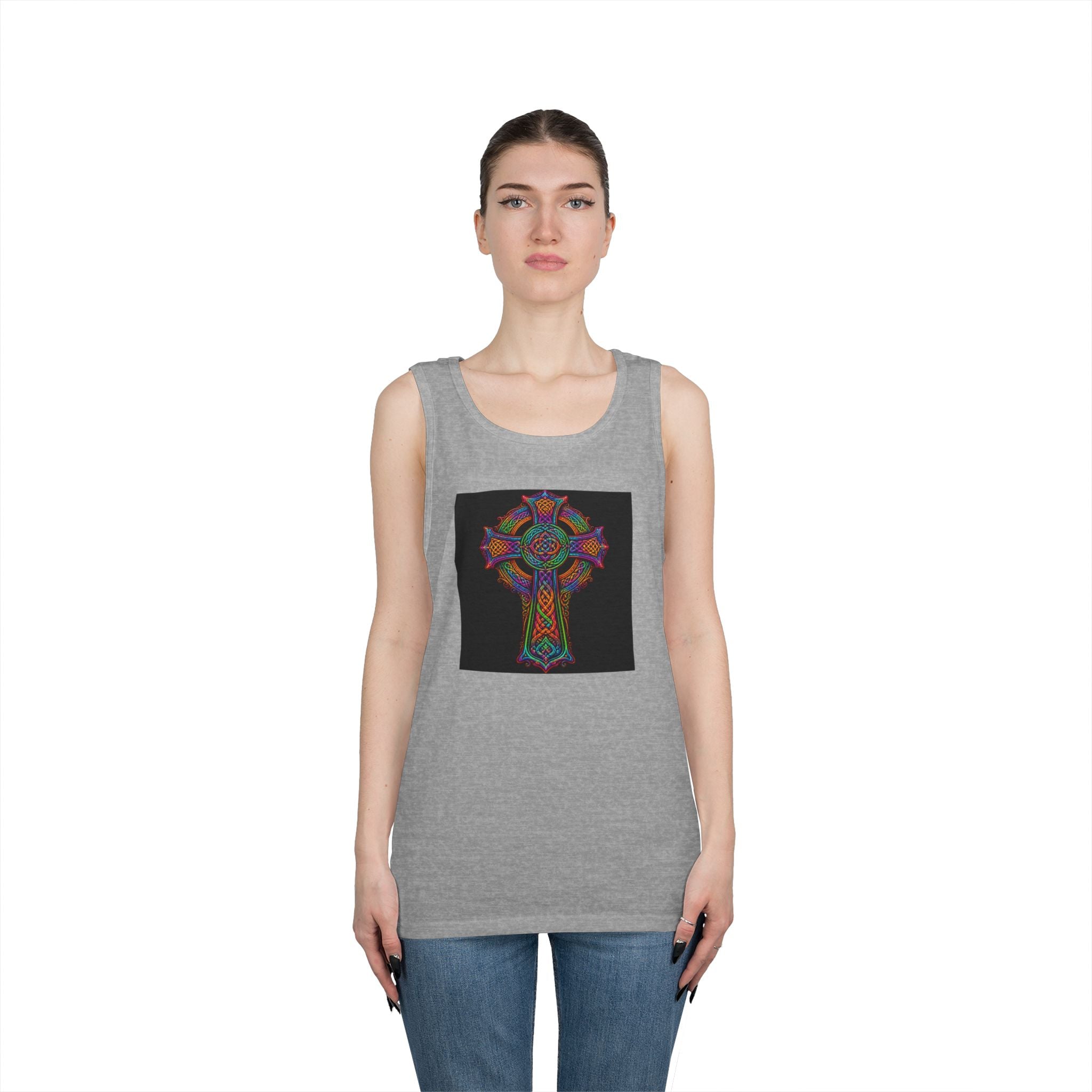 Celtic Cross Tank Top — Colorful Stained-Glass Style Religious Graphic
