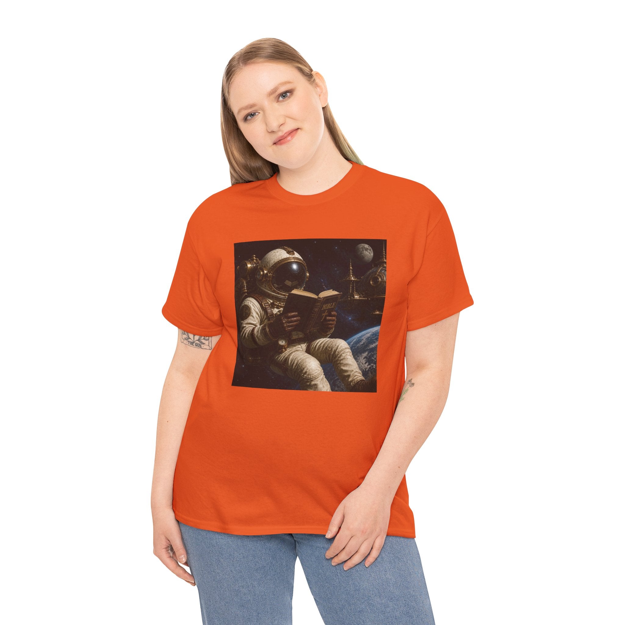 Astronaut Reading Graphic Tee — Spacebook Retro Sci‑Fi T-Shirt - Steampunk