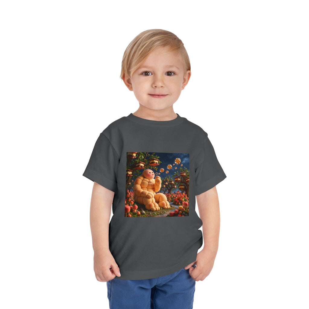 Toddler Tee — Cute Chubby Creature in Flower Garden Kids Shirt-Marshmallow Man