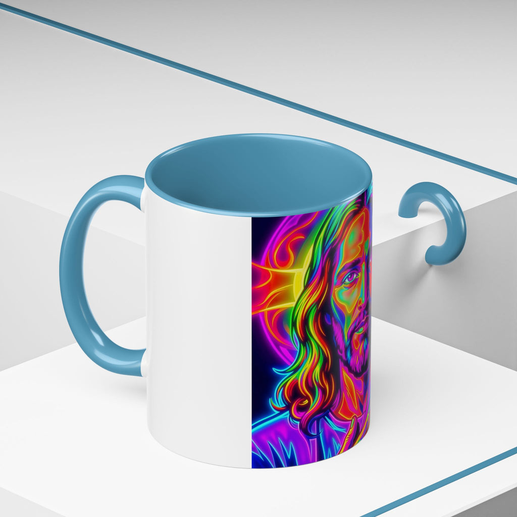 Neon Jesus Accent Coffee Mug – Vibrant Spiritual Art 11oz/15oz