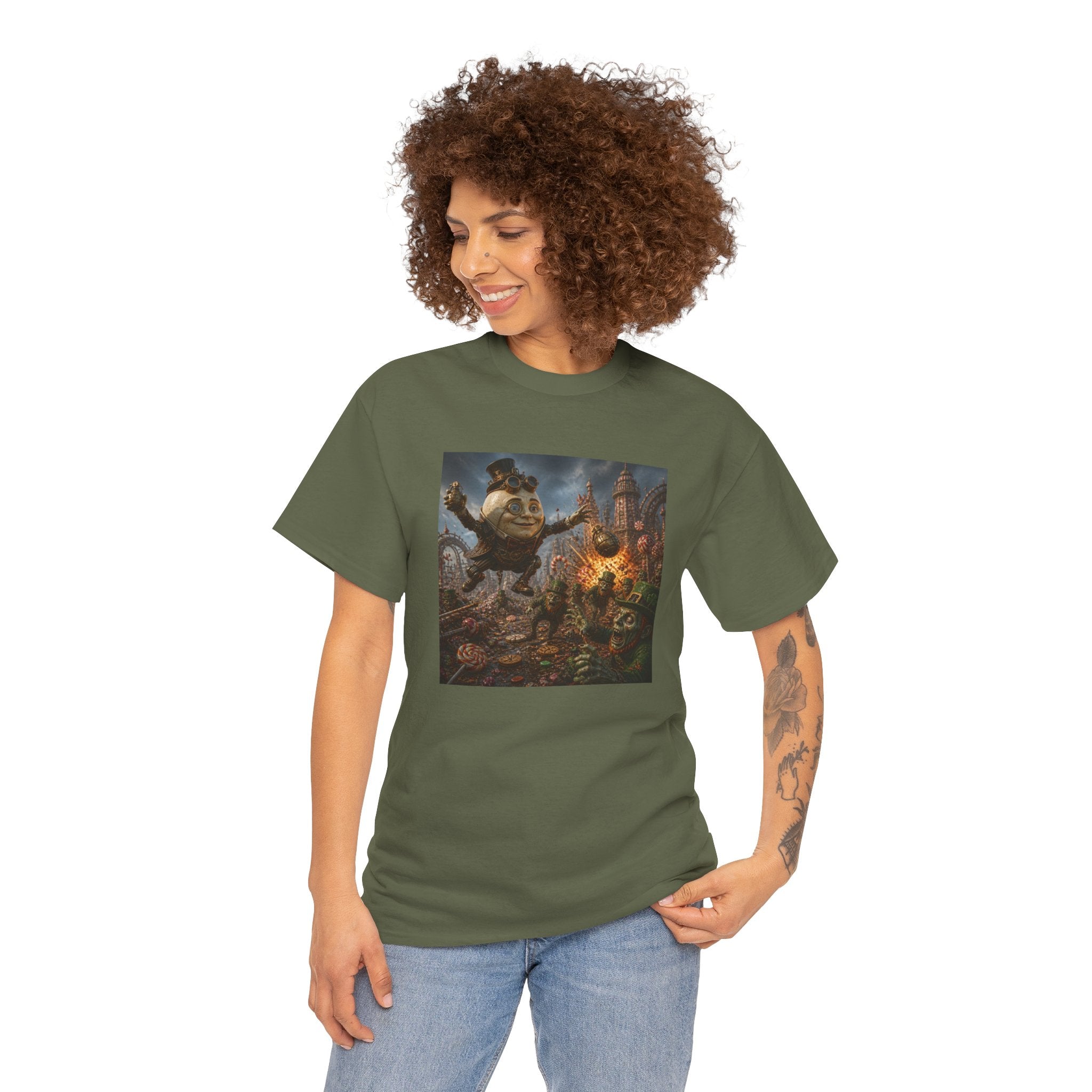 Fantasy Monster Battle Steampunk Humpty T-Shirt — Epic RPG Creature Art Tee