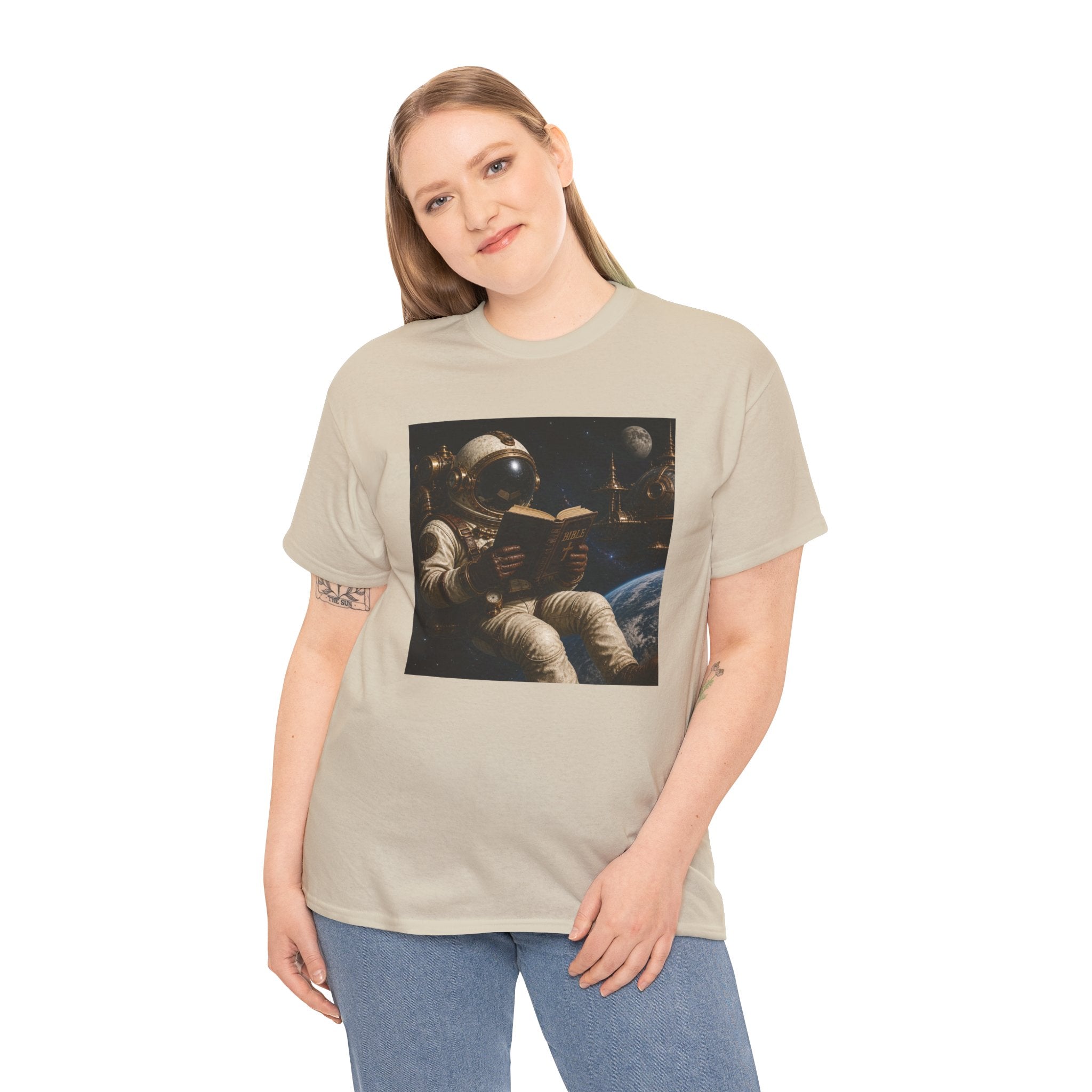 Astronaut Reading Graphic Tee — Spacebook Retro Sci‑Fi T-Shirt - Steampunk