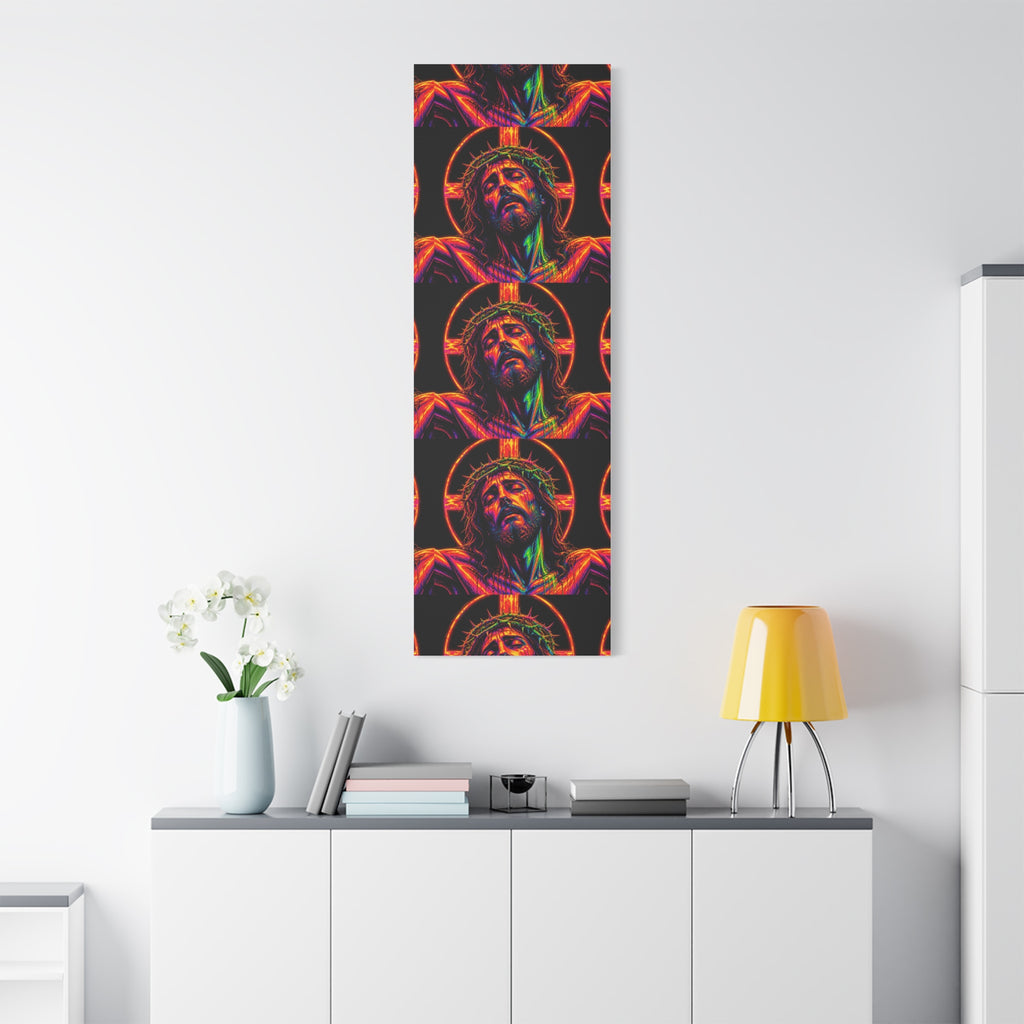 Neon Christ Crucifix Canvas Print — Vibrant Religious Wall Art