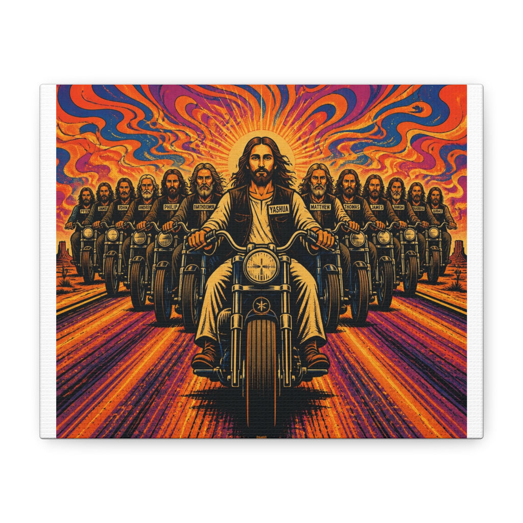 Motorcycle Jesus Canvas Print — Psychedelic Biker Wall Art