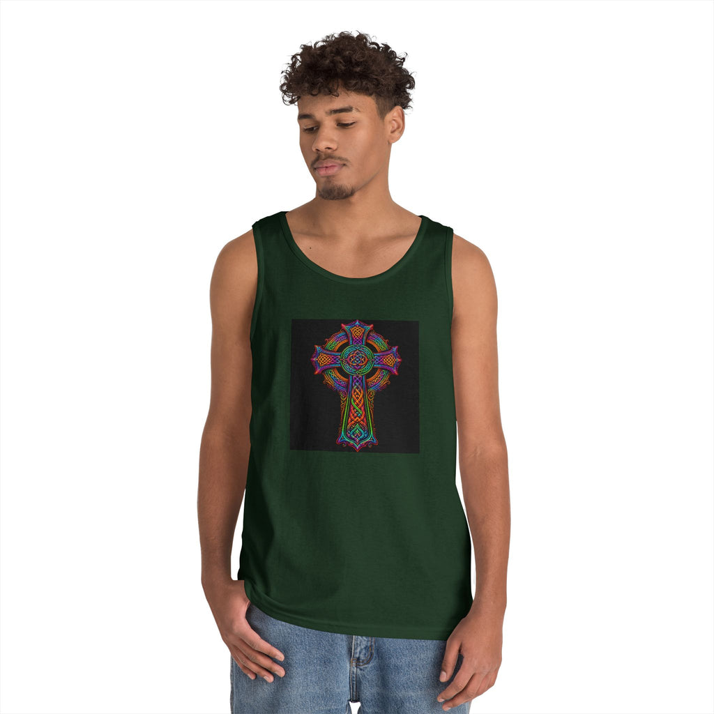 Celtic Cross Tank Top — Colorful Stained-Glass Style Religious Graphic