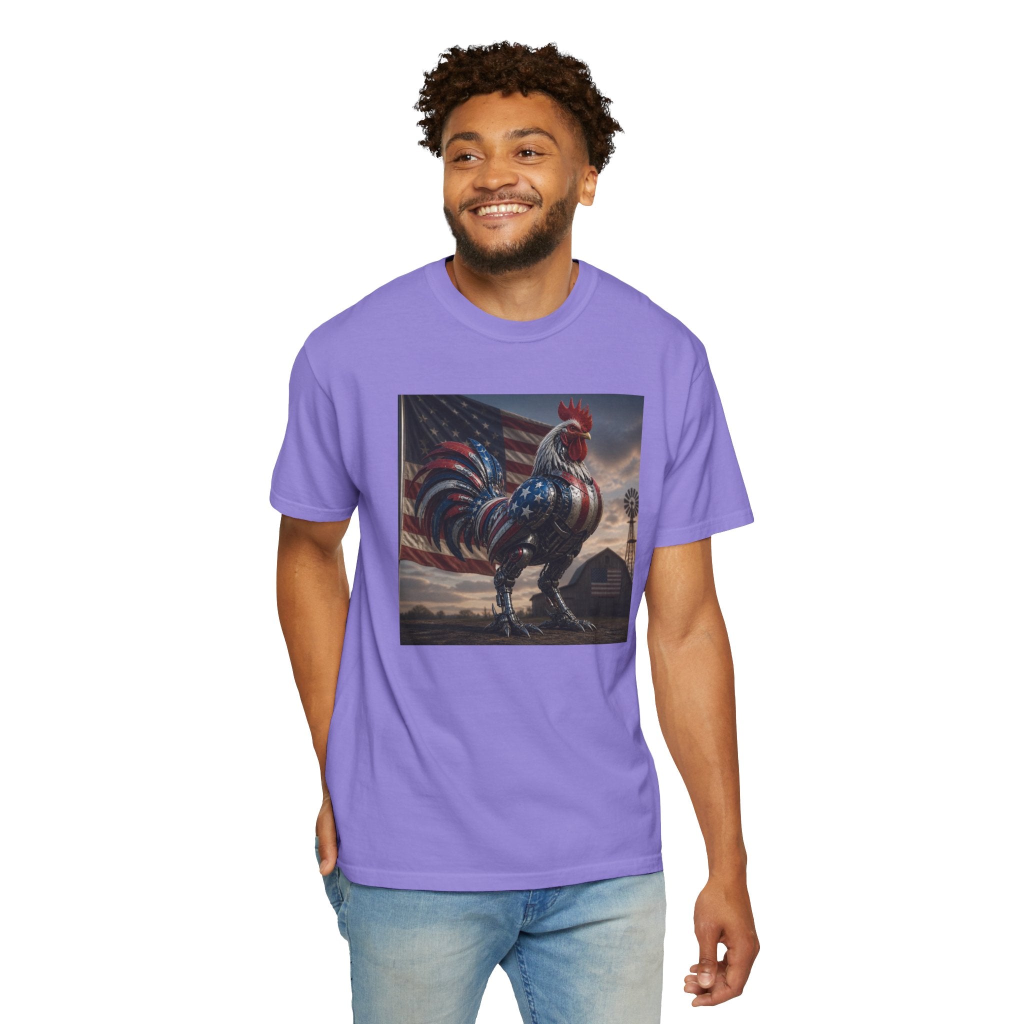 Patriotic Rooster T-Shirt — American Flag Farmhouse Graphic Tee