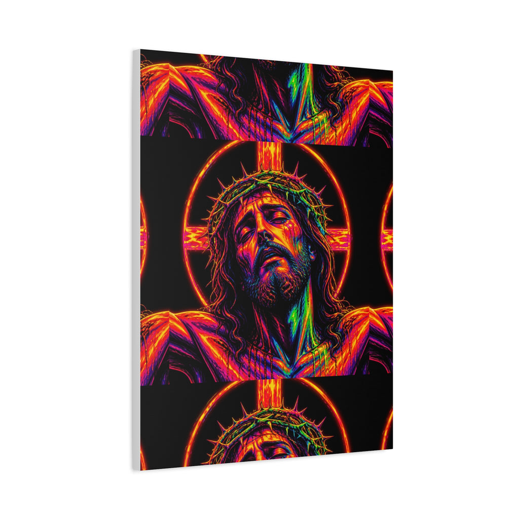 Neon Christ Crucifix Canvas Print — Vibrant Religious Wall Art