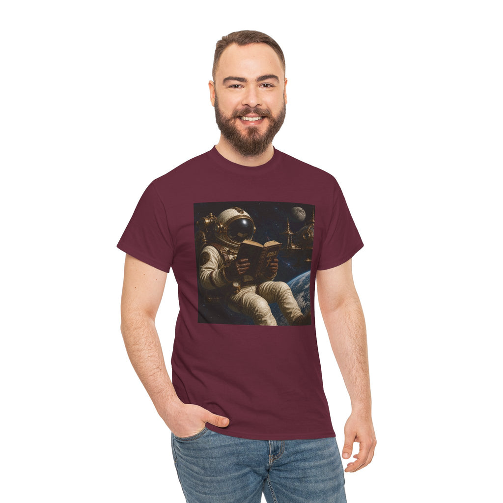 Astronaut Reading Graphic Tee — Spacebook Retro Sci‑Fi T-Shirt - Steampunk