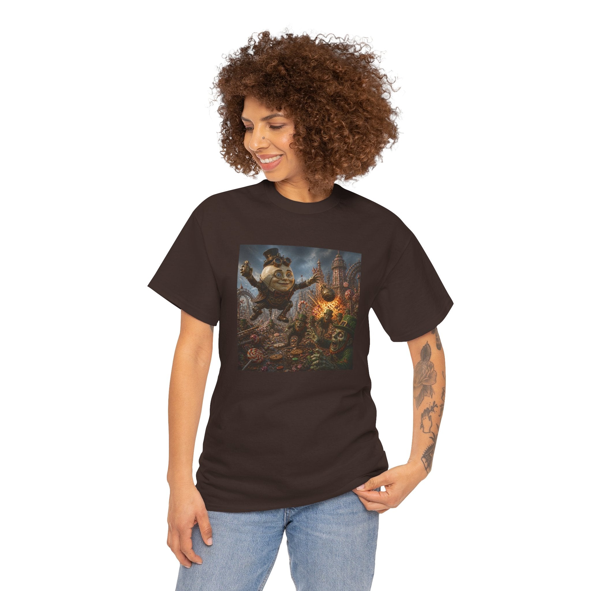 Fantasy Monster Battle Steampunk Humpty T-Shirt — Epic RPG Creature Art Tee
