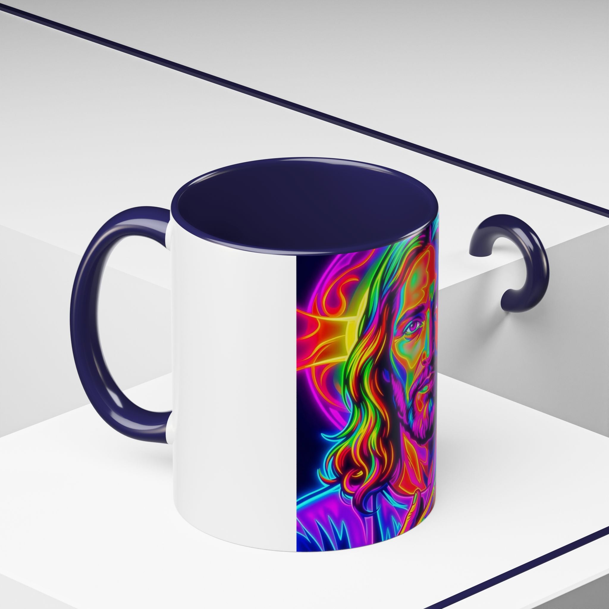 Neon Jesus Accent Coffee Mug – Vibrant Spiritual Art 11oz/15oz