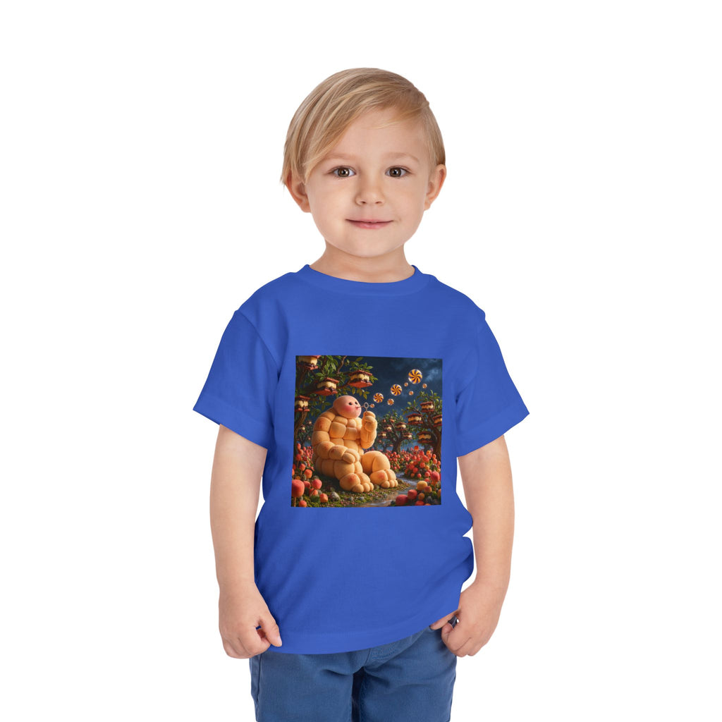 Toddler Tee — Cute Chubby Creature in Flower Garden Kids Shirt-Marshmallow Man