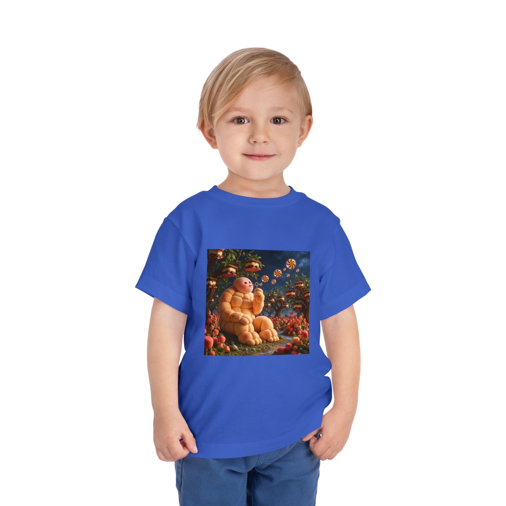 Toddler Tee — Cute Chubby Creature in Flower Garden Kids Shirt-Marshmallow Man