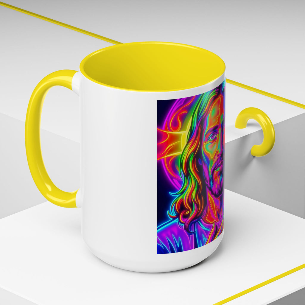 Neon Jesus Accent Coffee Mug – Vibrant Spiritual Art 11oz/15oz