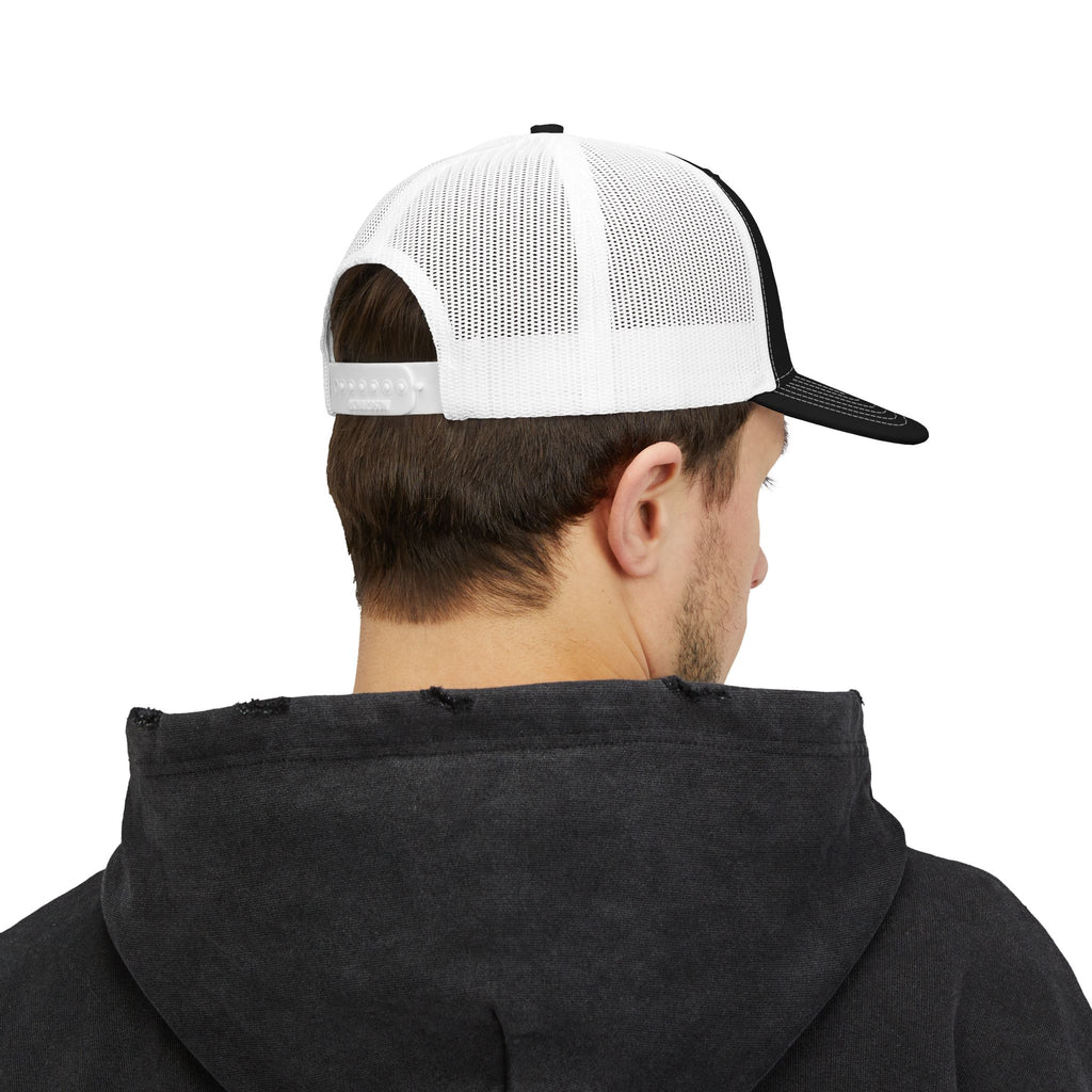 Religious Trucker Cap — Mosaic Sacred Heart Patch Snapback