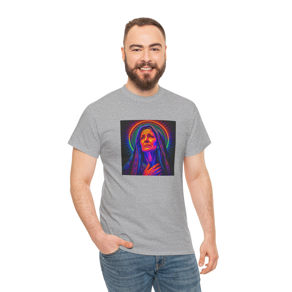 T-Shirt — Neon Madonna Portrait Graphic Tee Mother of Christ