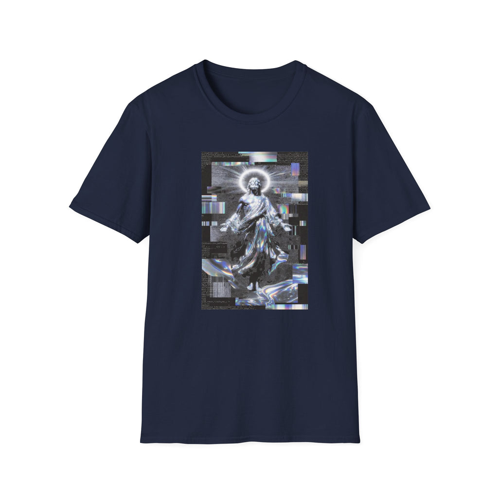 Glitch Halo Jesus T-Shirt — Vintage Religious Retro Digital Art Tee