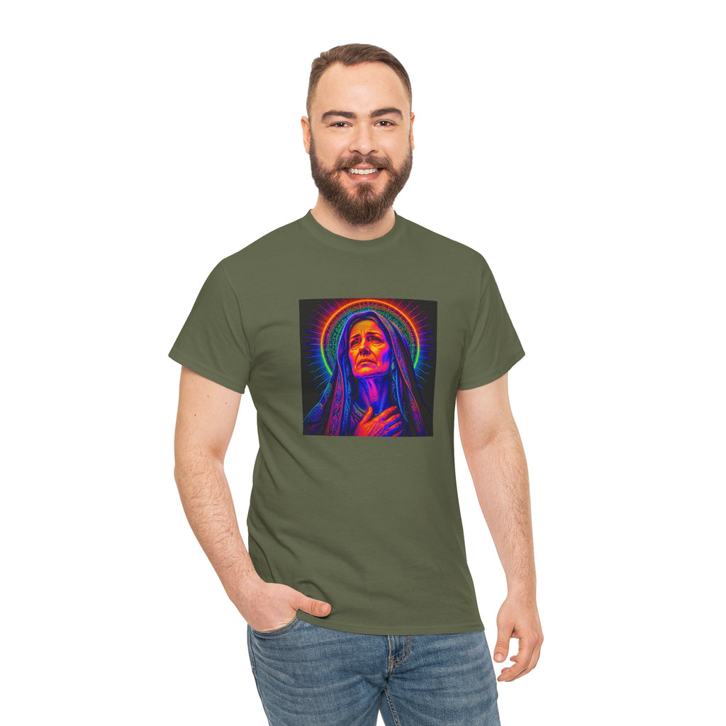 T-Shirt — Neon Madonna Portrait Graphic Tee Mother of Christ