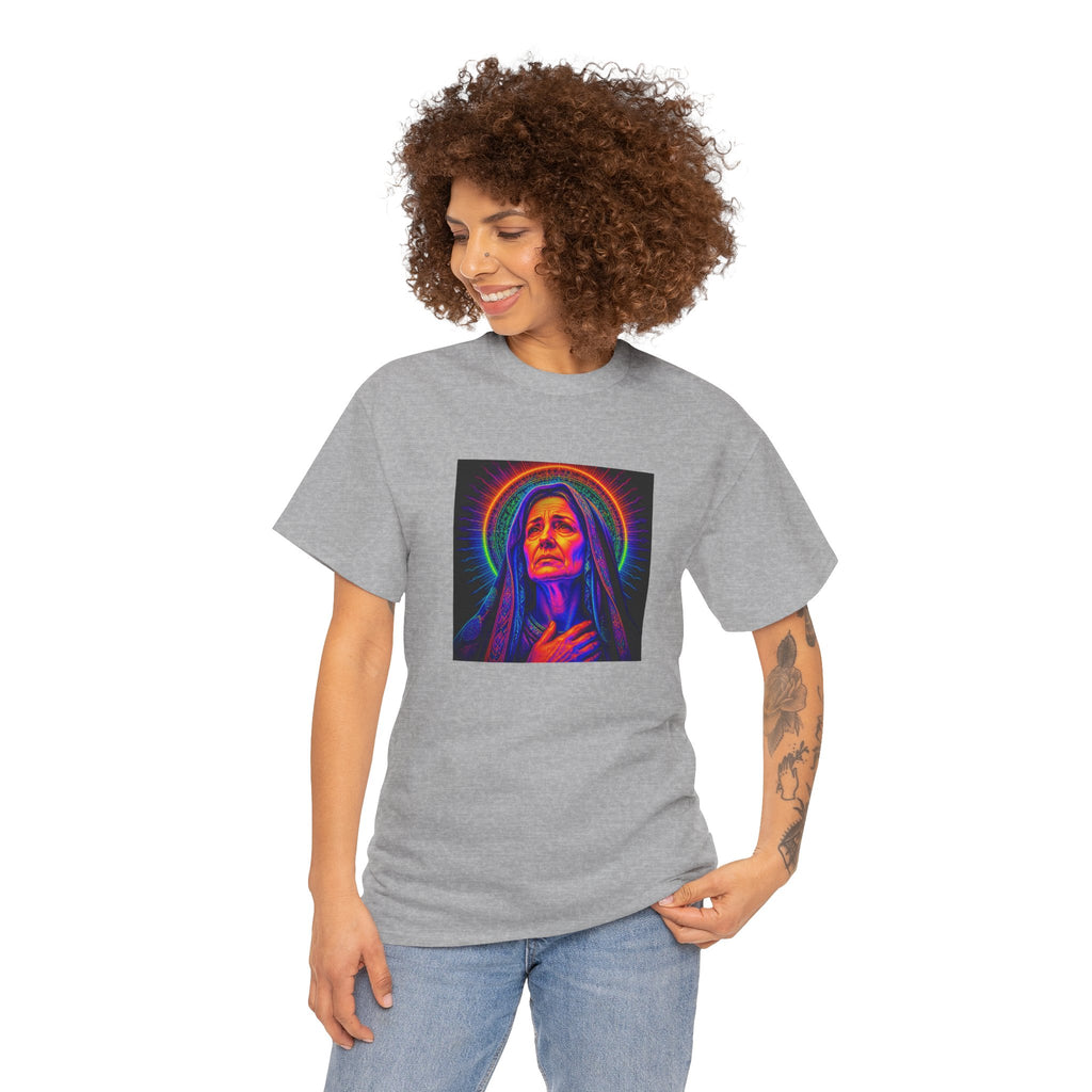 T-Shirt — Neon Madonna Portrait Graphic Tee Mother of Christ