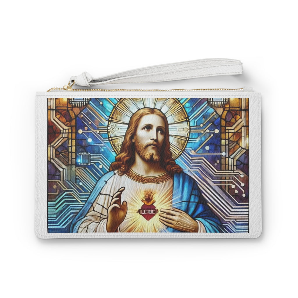 Sacred Heart Jesus Clutch Bag — Stained Glass Religious Wristlet for Church & Gifts