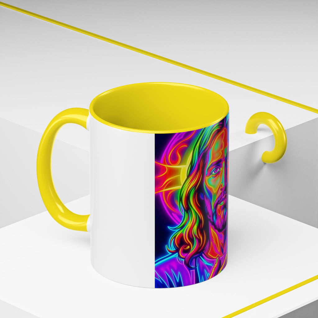 Neon Jesus Accent Coffee Mug – Vibrant Spiritual Art 11oz/15oz