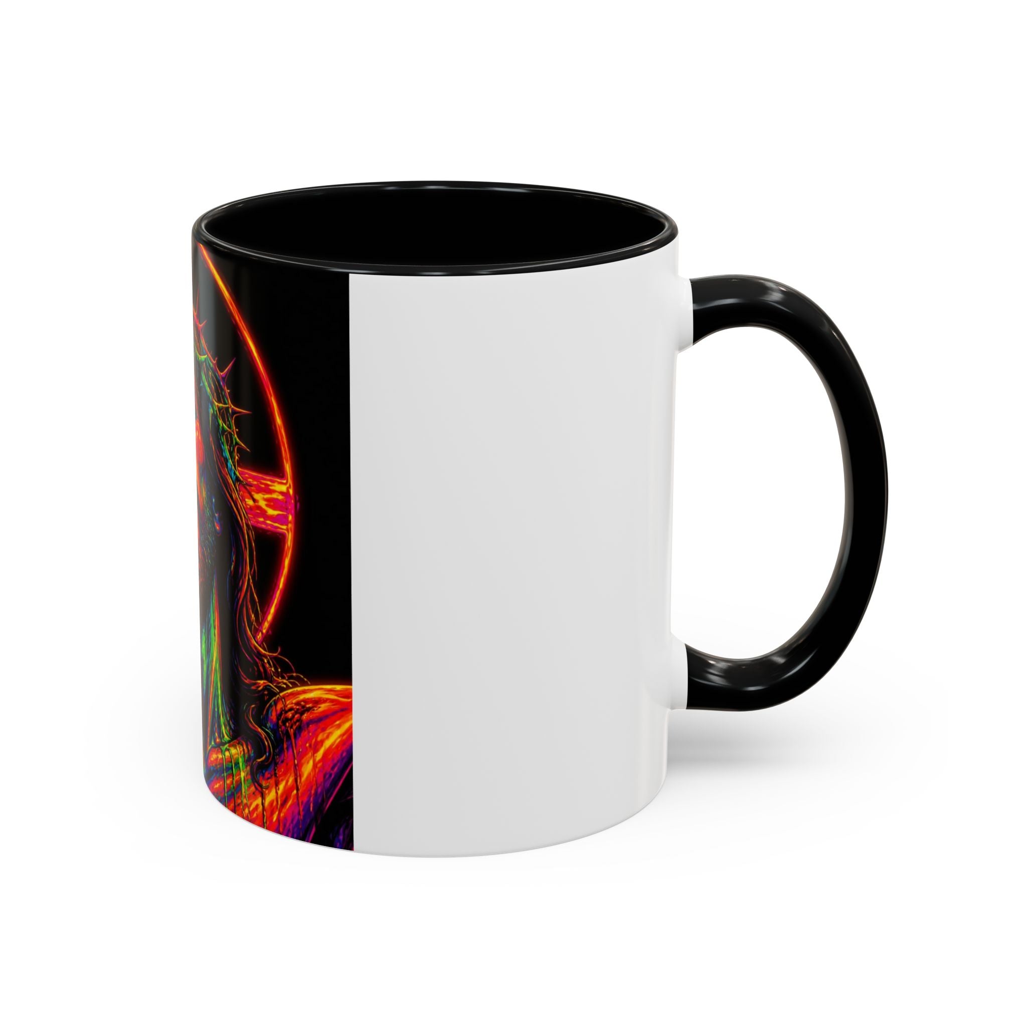 Jesus Christ Neon Portrait Coffee Mug — Colorful Crucifixion Accent Mug (11/15oz)