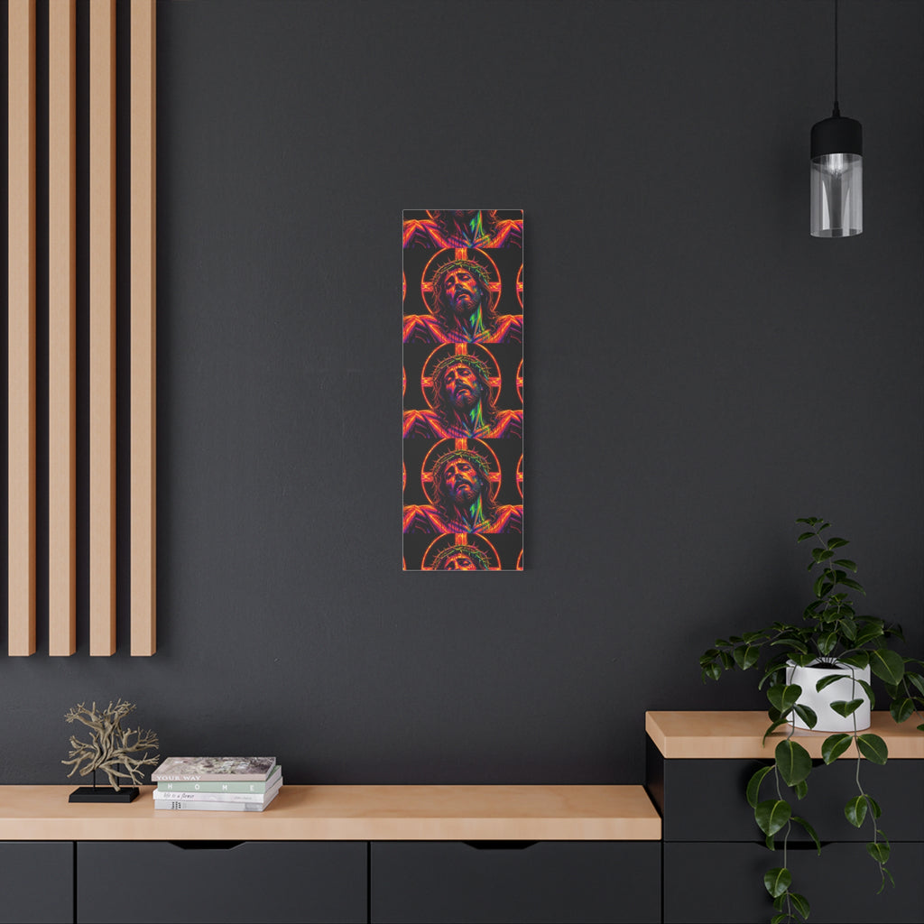 Neon Christ Crucifix Canvas Print — Vibrant Religious Wall Art