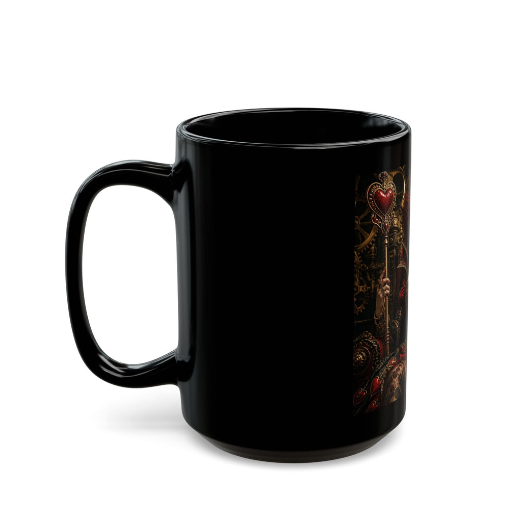 Queen of Hearts Gothic  Steampunk Art Mug — Dark Fantasy Black Ceramic Coffee Cup (11oz/15oz)