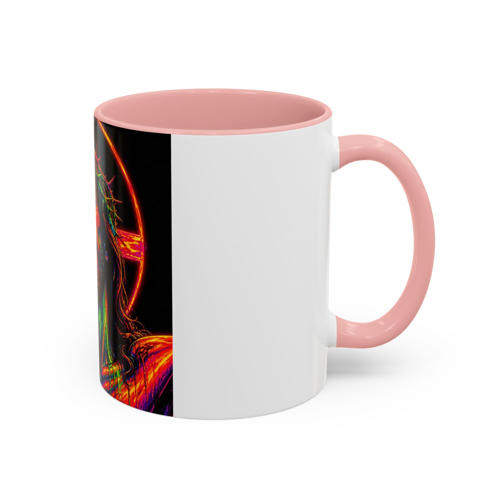 Jesus Christ Neon Portrait Coffee Mug — Colorful Crucifixion Accent Mug (11/15oz)