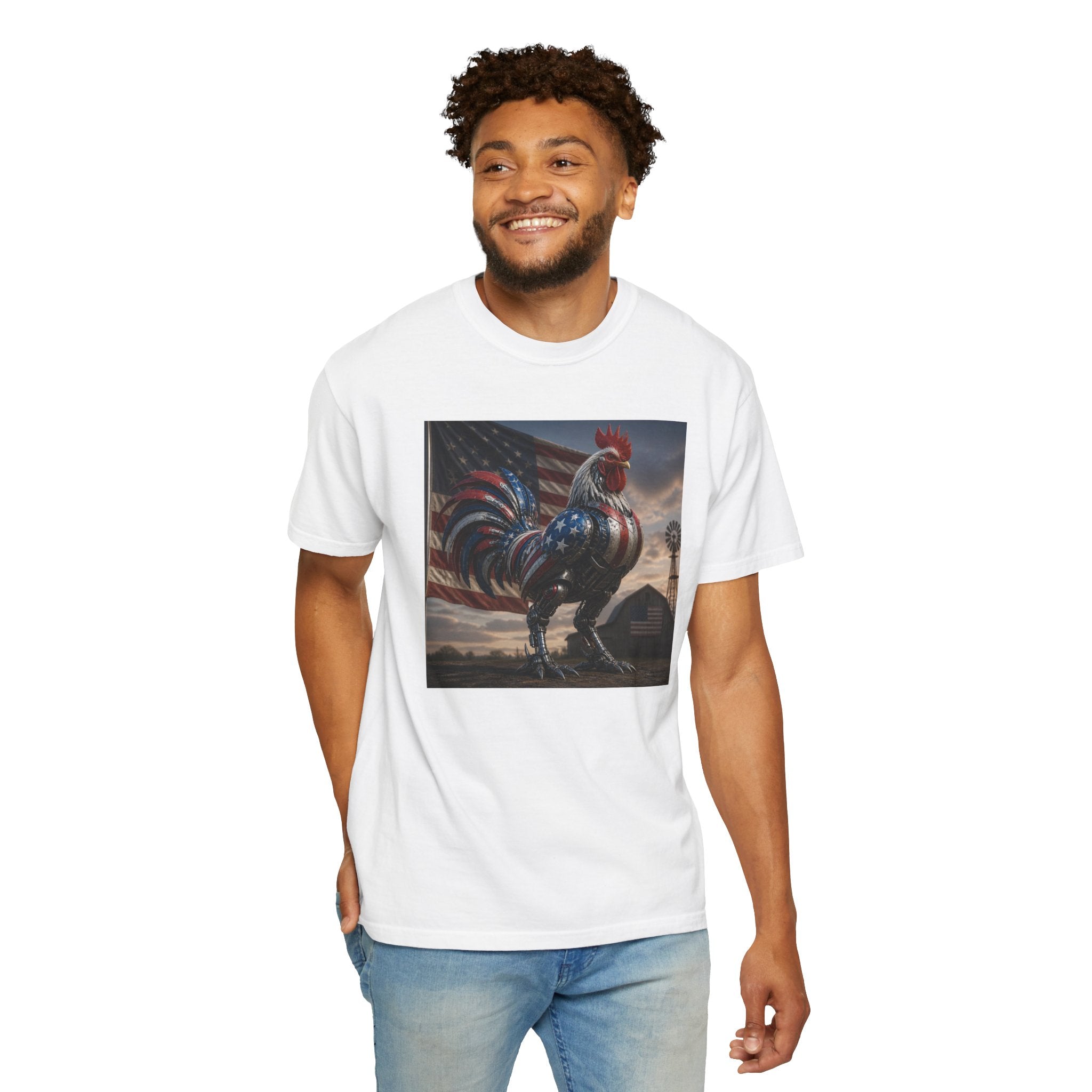 Patriotic Rooster T-Shirt — American Flag Farmhouse Graphic Tee