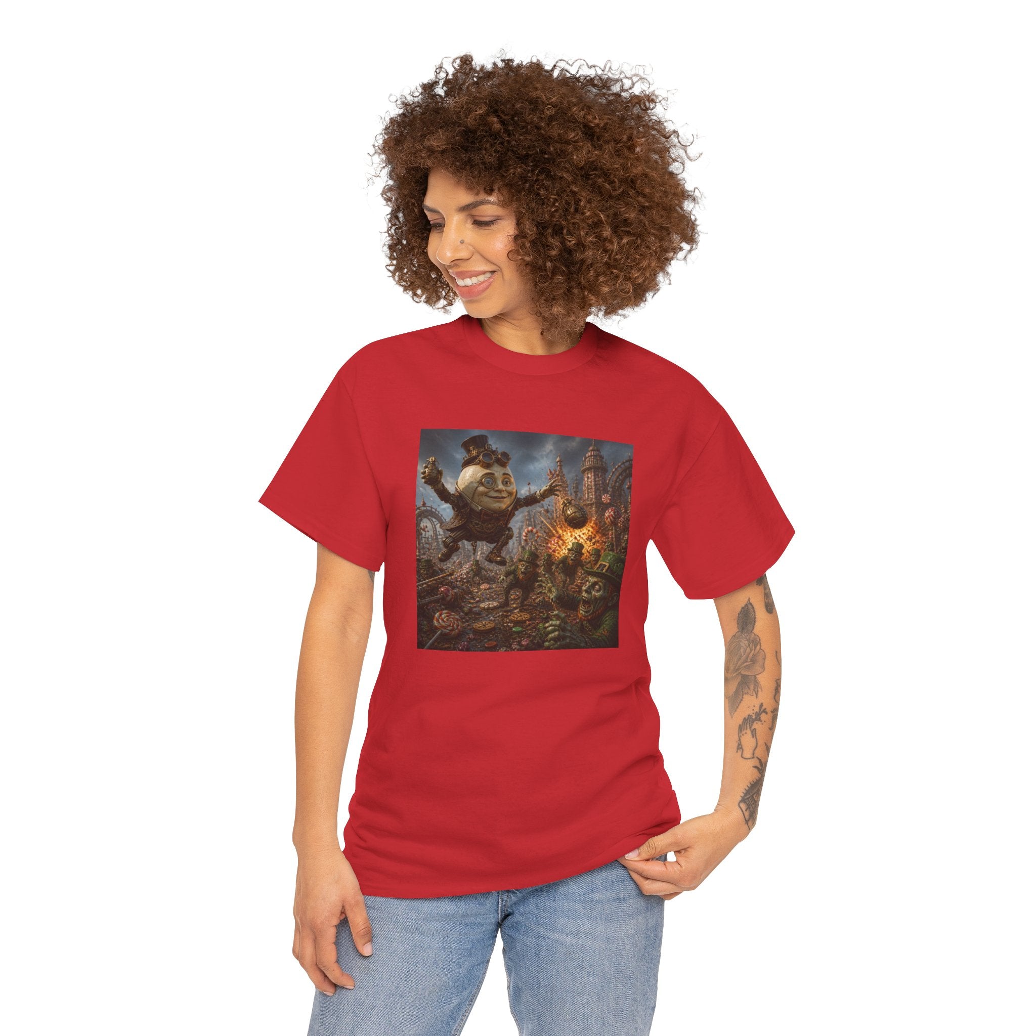 Fantasy Monster Battle Steampunk Humpty T-Shirt — Epic RPG Creature Art Tee
