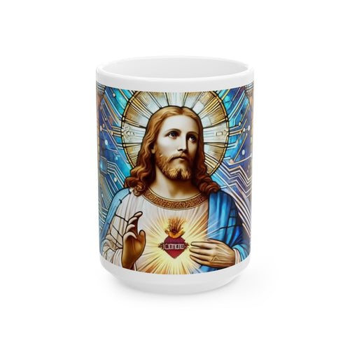 Digital Jesus Ceramic Mug — Religious Christian Coffee Cup (11oz/15oz)