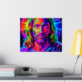 Neon Jesus Portrait Satin Poster — Vibrant Spiritual Wall Art (210gsm)