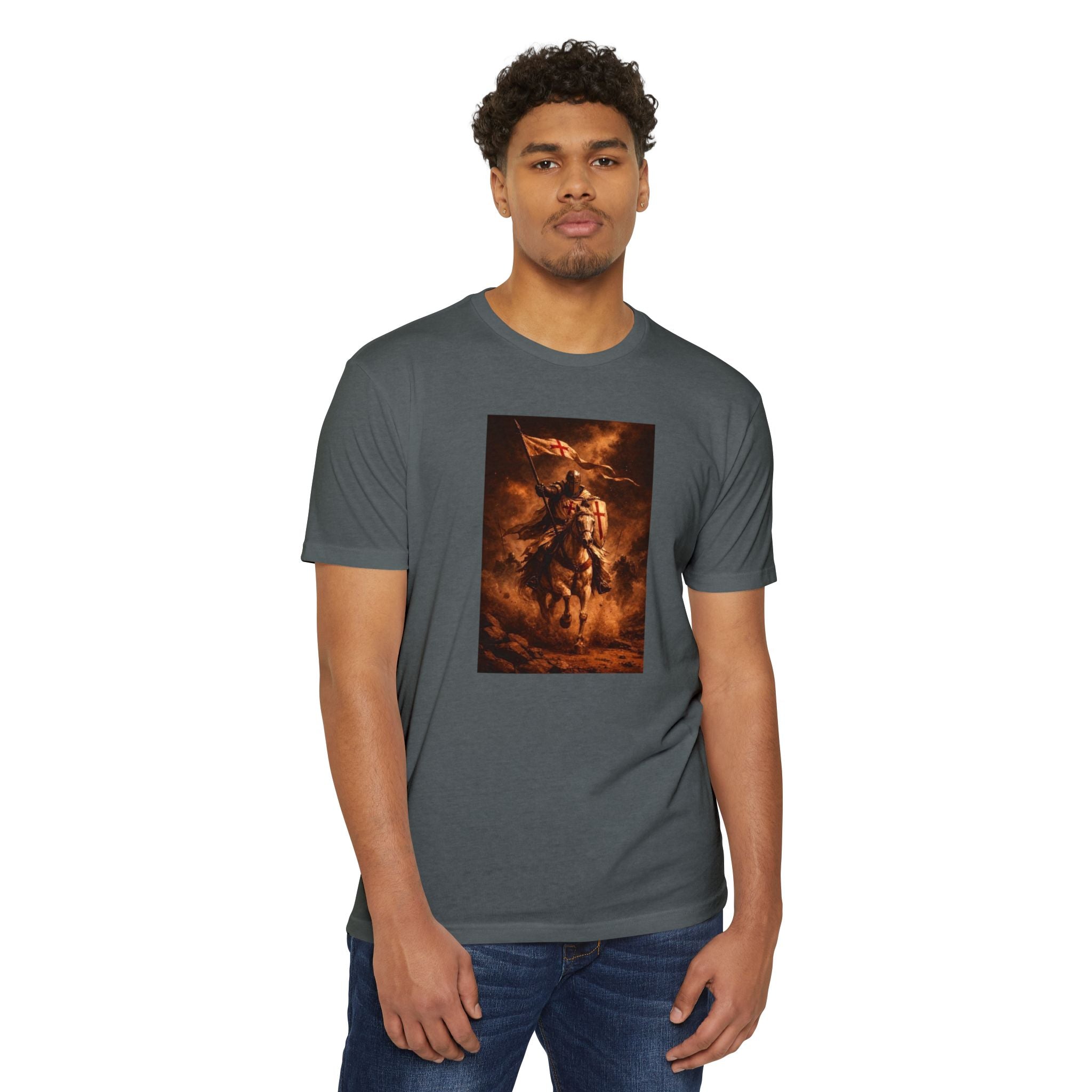Knight on Horseback Graphic T-Shirt — Medieval Warrior Illustration Tee