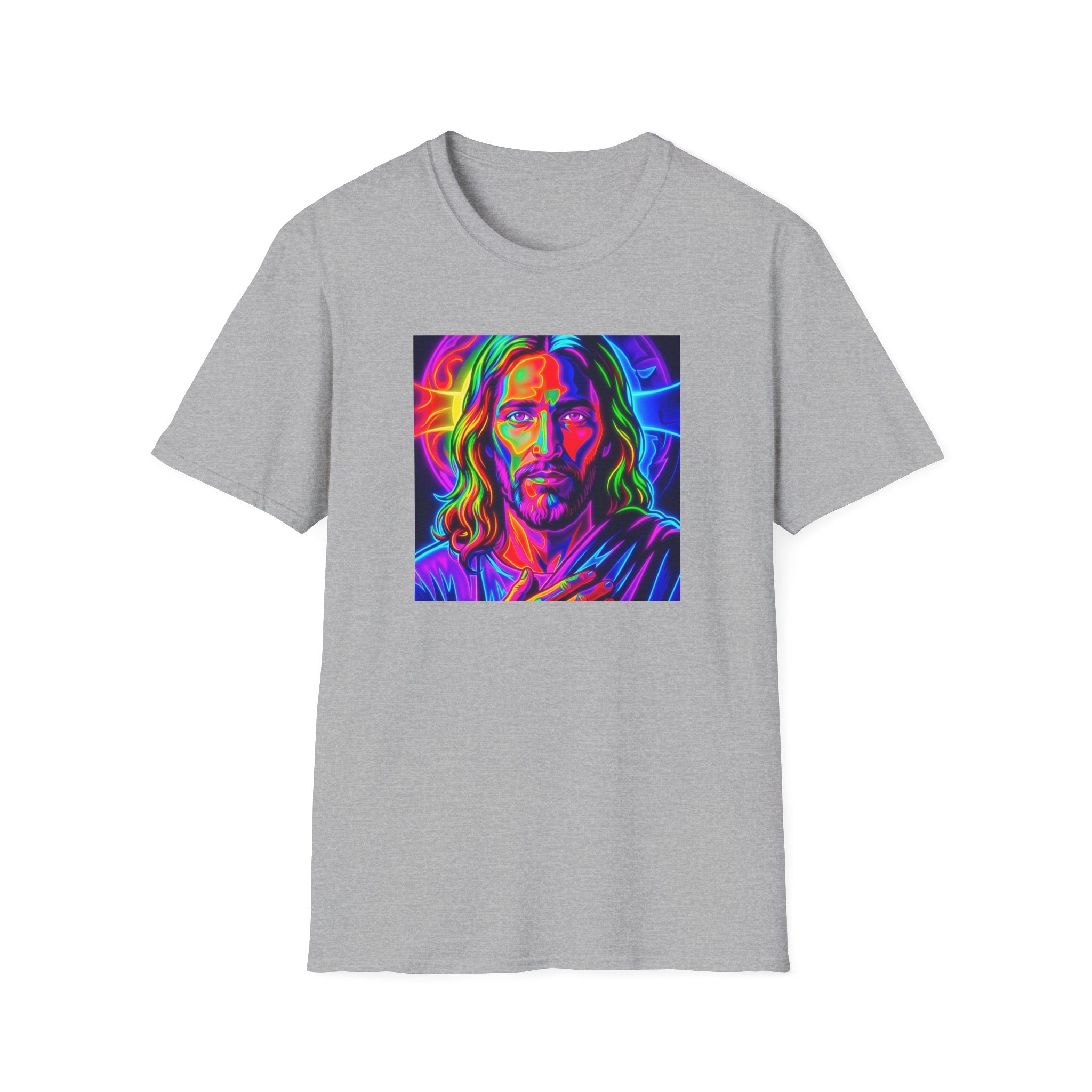 Jesus Portrait T-Shirt — Vibrant Neon Christian Art Tee