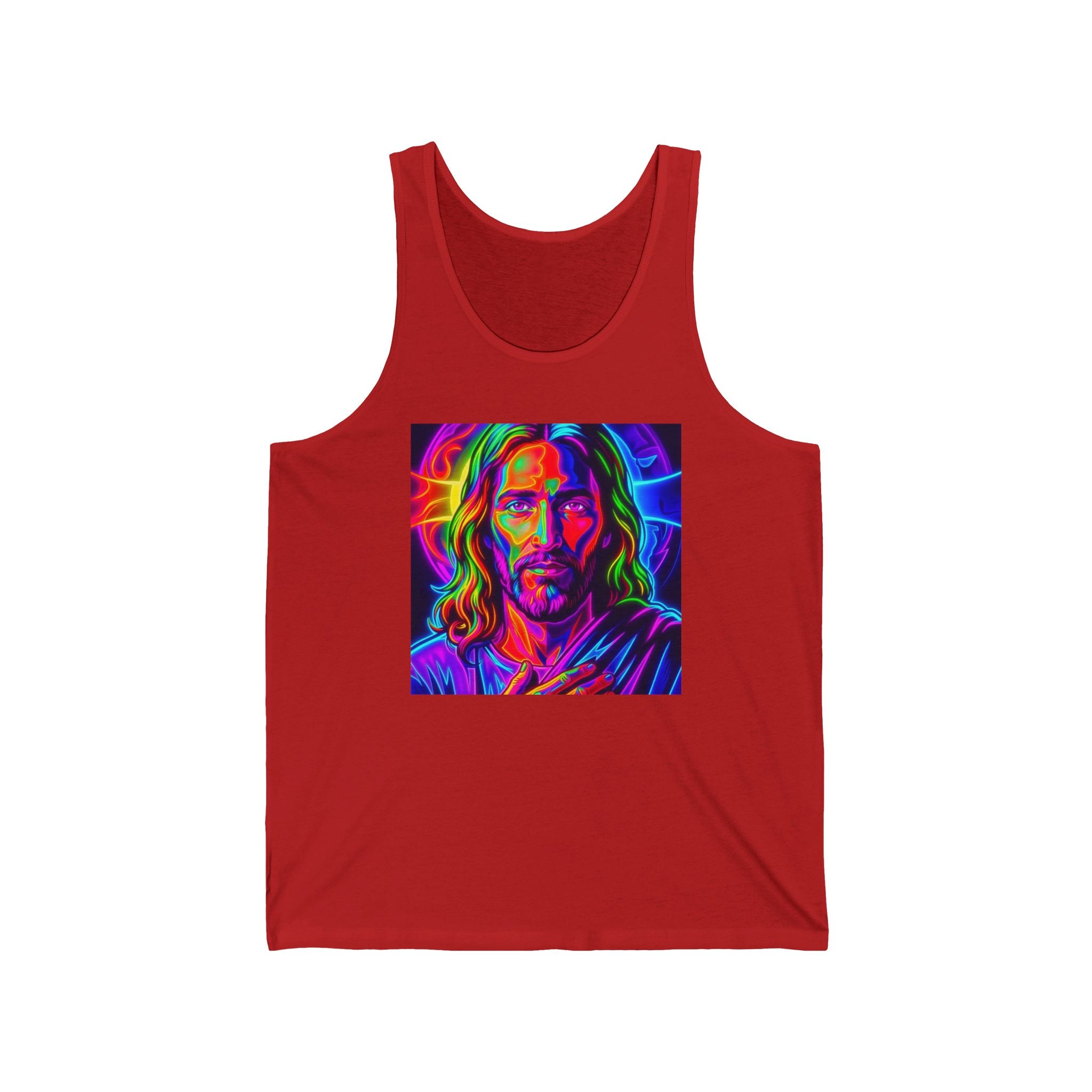 Psychedelic Jesus Portrait Tank Top — Neon Religious Art Graphic Tank