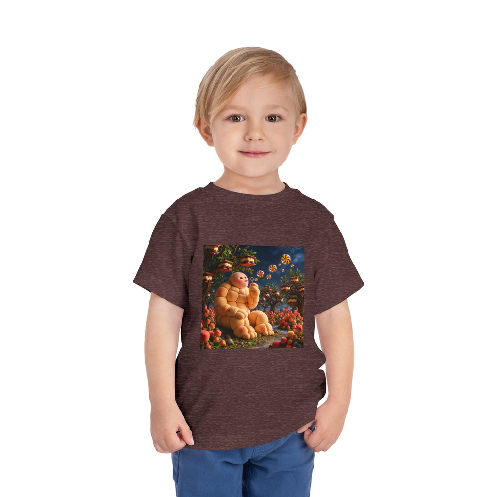 Toddler Tee — Cute Chubby Creature in Flower Garden Kids Shirt-Marshmallow Man