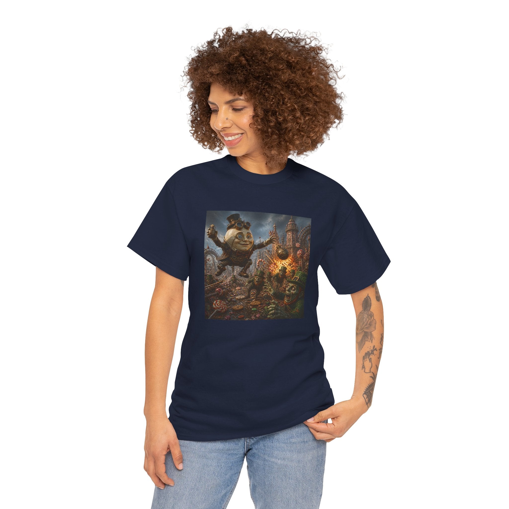 Fantasy Monster Battle Steampunk Humpty T-Shirt — Epic RPG Creature Art Tee