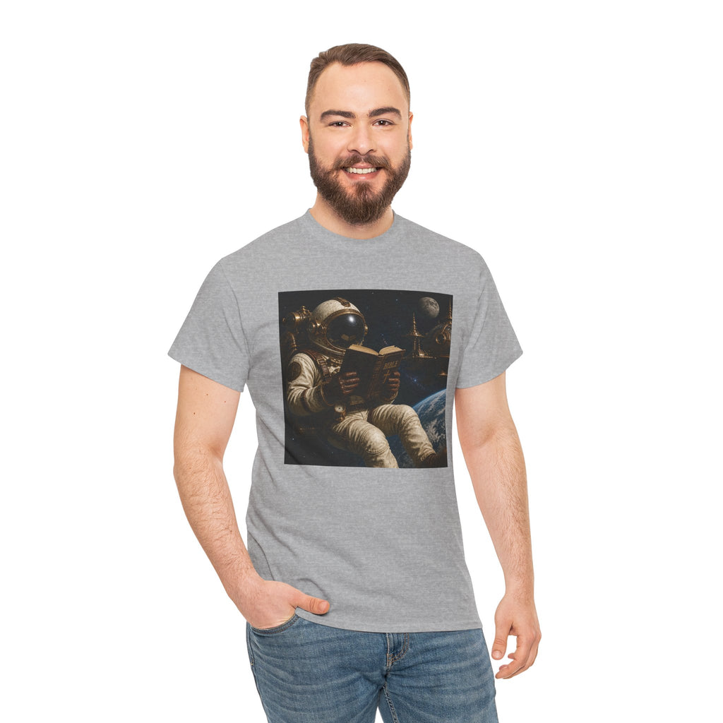 Astronaut Reading Graphic Tee — Spacebook Retro Sci‑Fi T-Shirt - Steampunk