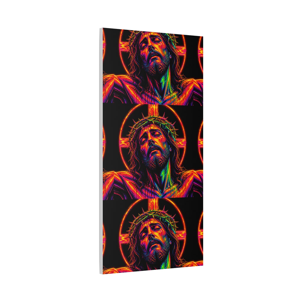 Neon Christ Crucifix Canvas Print — Vibrant Religious Wall Art