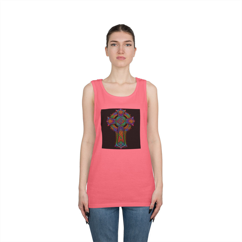 Celtic Cross Tank Top — Colorful Stained-Glass Style Religious Graphic