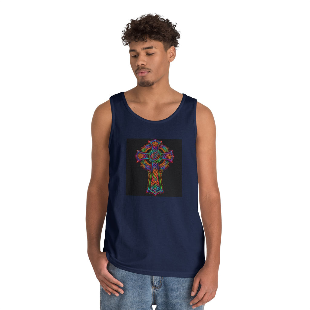 Celtic Cross Tank Top — Colorful Stained-Glass Style Religious Graphic