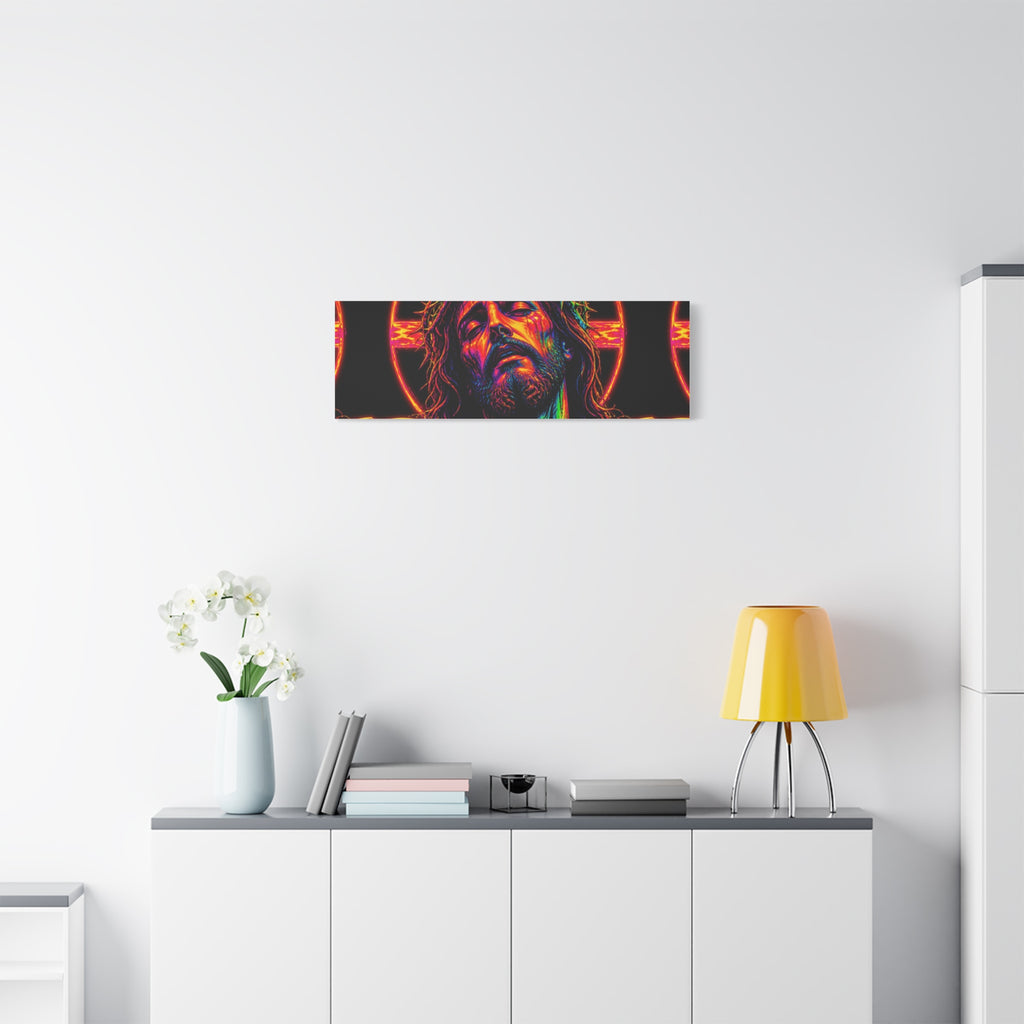 Neon Christ Crucifix Canvas Print — Vibrant Religious Wall Art