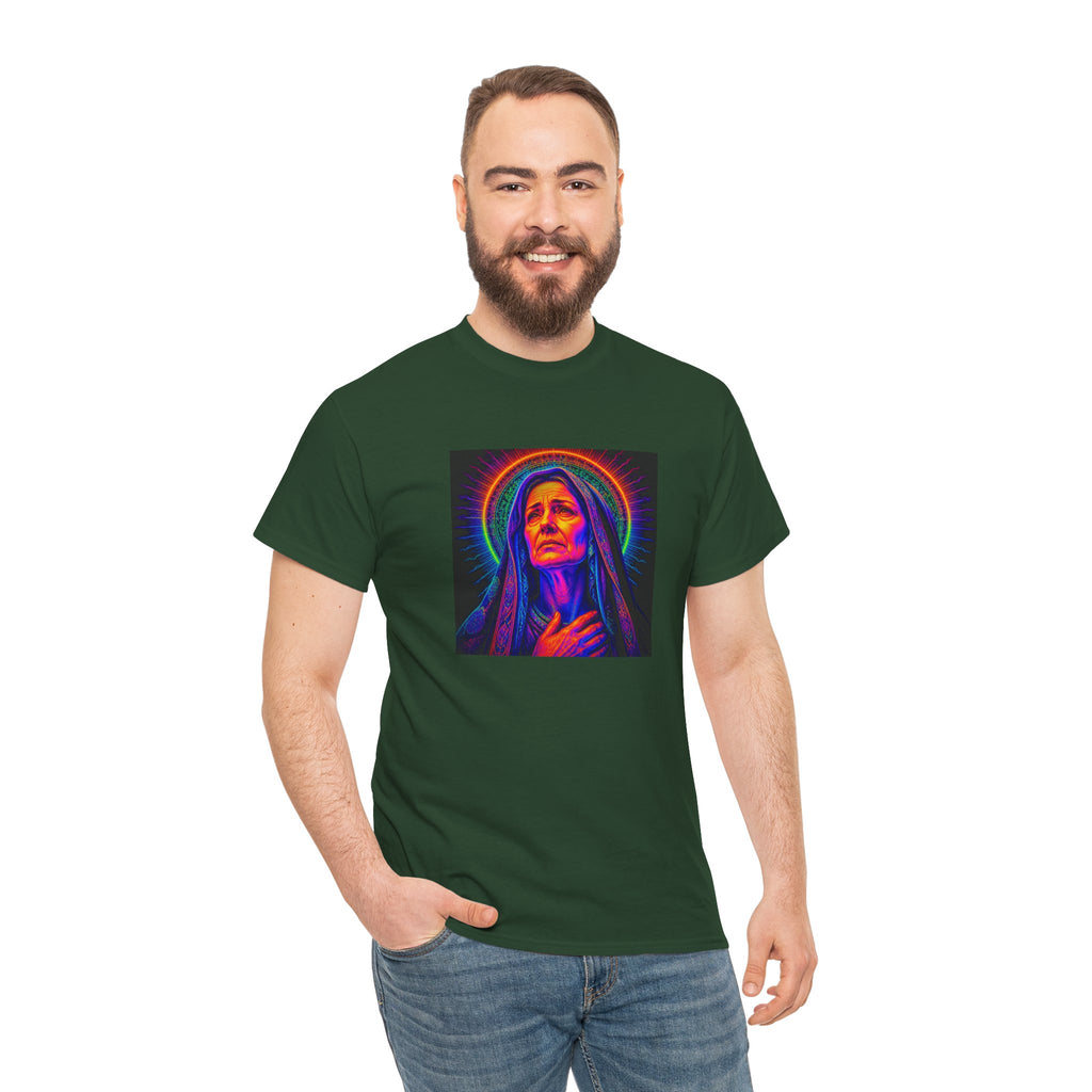 T-Shirt — Neon Madonna Portrait Graphic Tee Mother of Christ