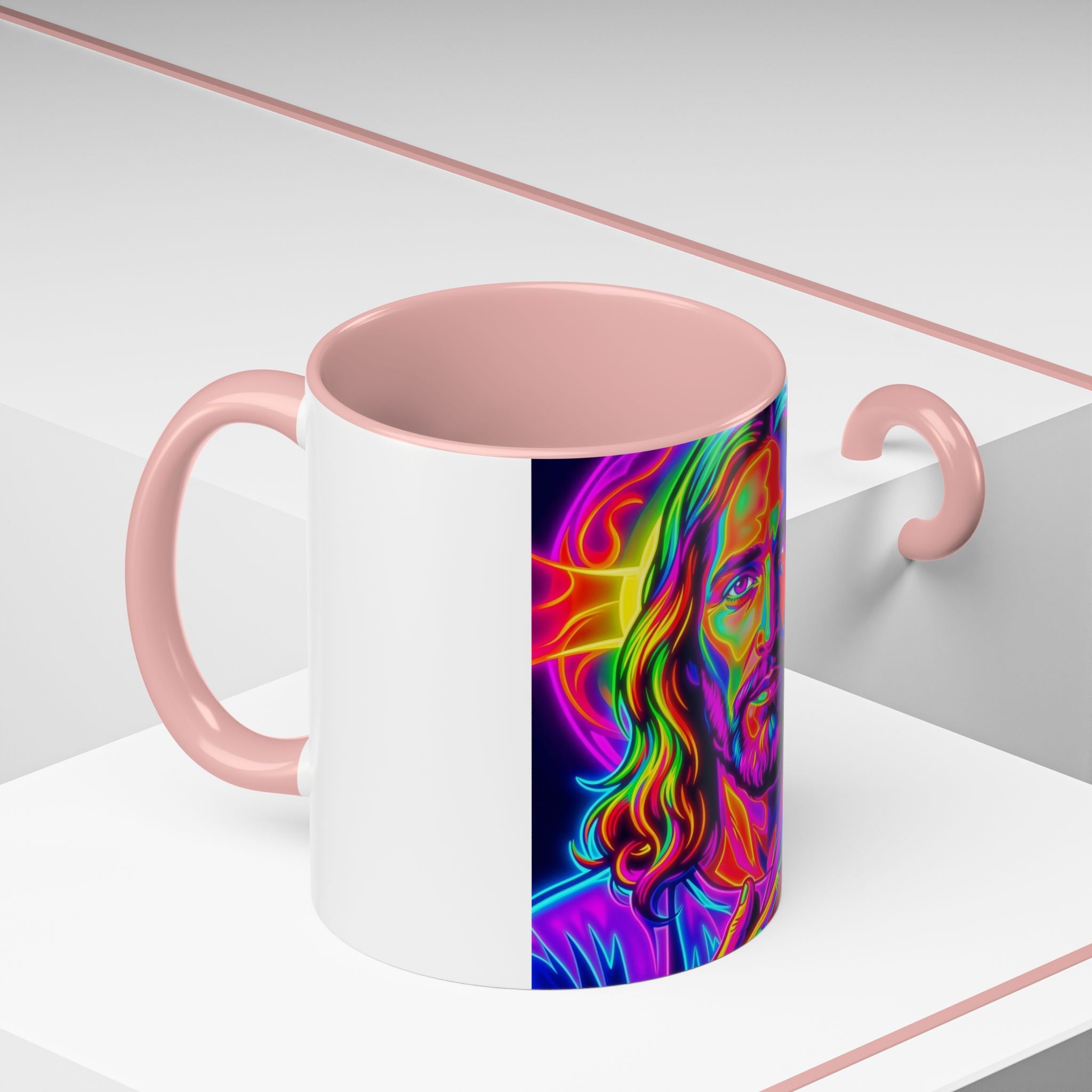 Neon Jesus Accent Coffee Mug – Vibrant Spiritual Art 11oz/15oz