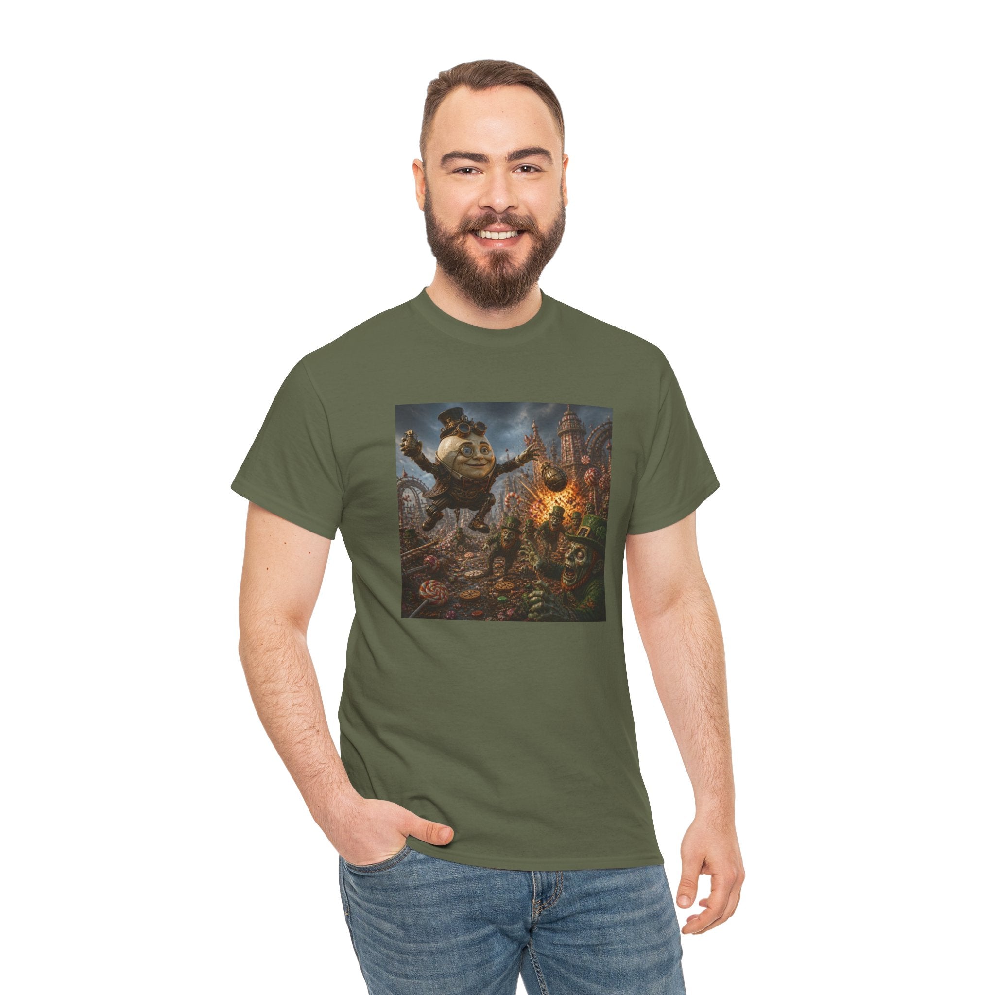 Fantasy Monster Battle Steampunk Humpty T-Shirt — Epic RPG Creature Art Tee