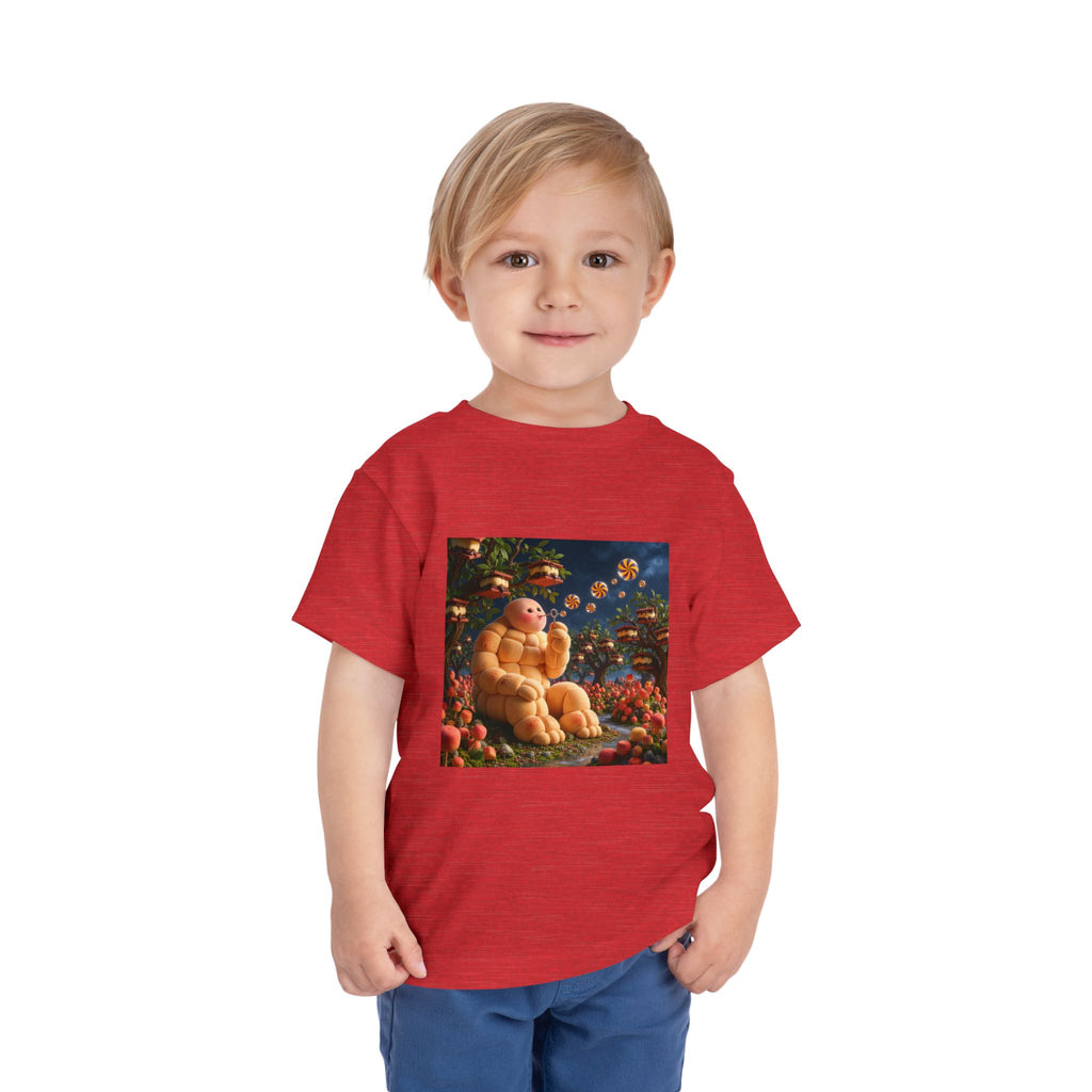 Toddler Tee — Cute Chubby Creature in Flower Garden Kids Shirt-Marshmallow Man